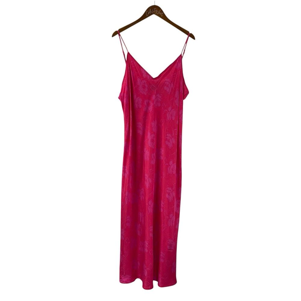 GAP Hot Pink Hawaiian Dress V Neck Maxi Spaghetti Strap XXL Vacation Resort NWT